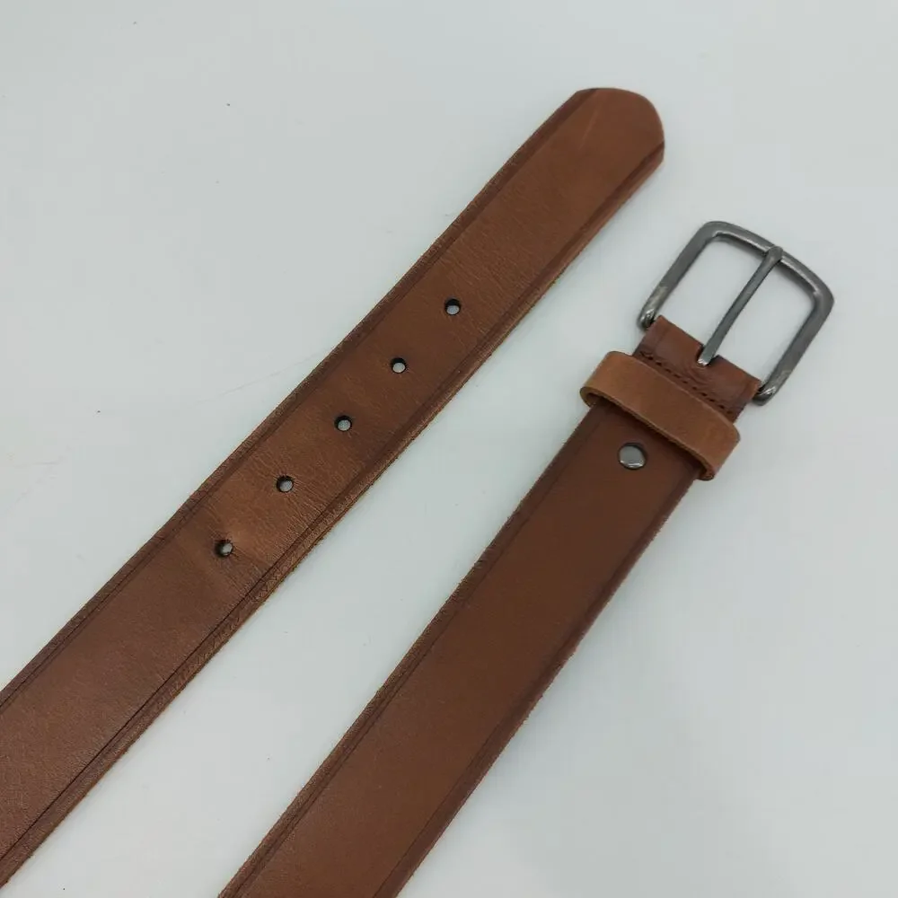 Wrangler Mens Brown Leather Belt Sz 34 Silver 1 Prong Buckle